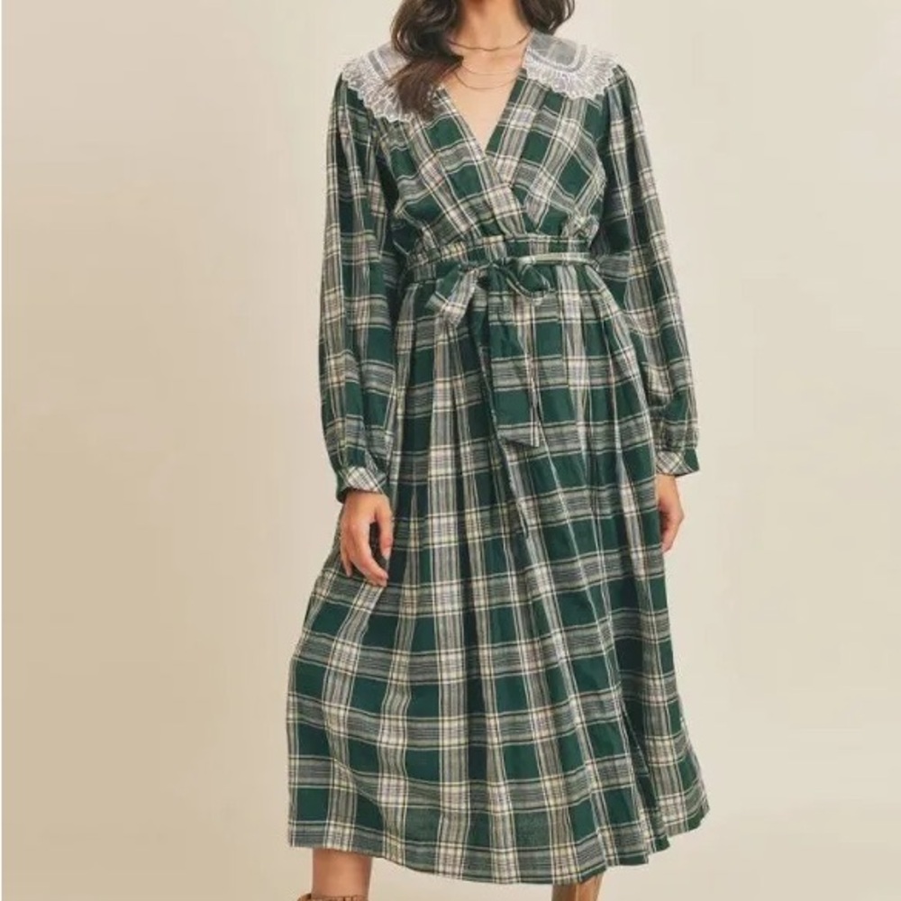 Just Me green plaid belted vintage  dress